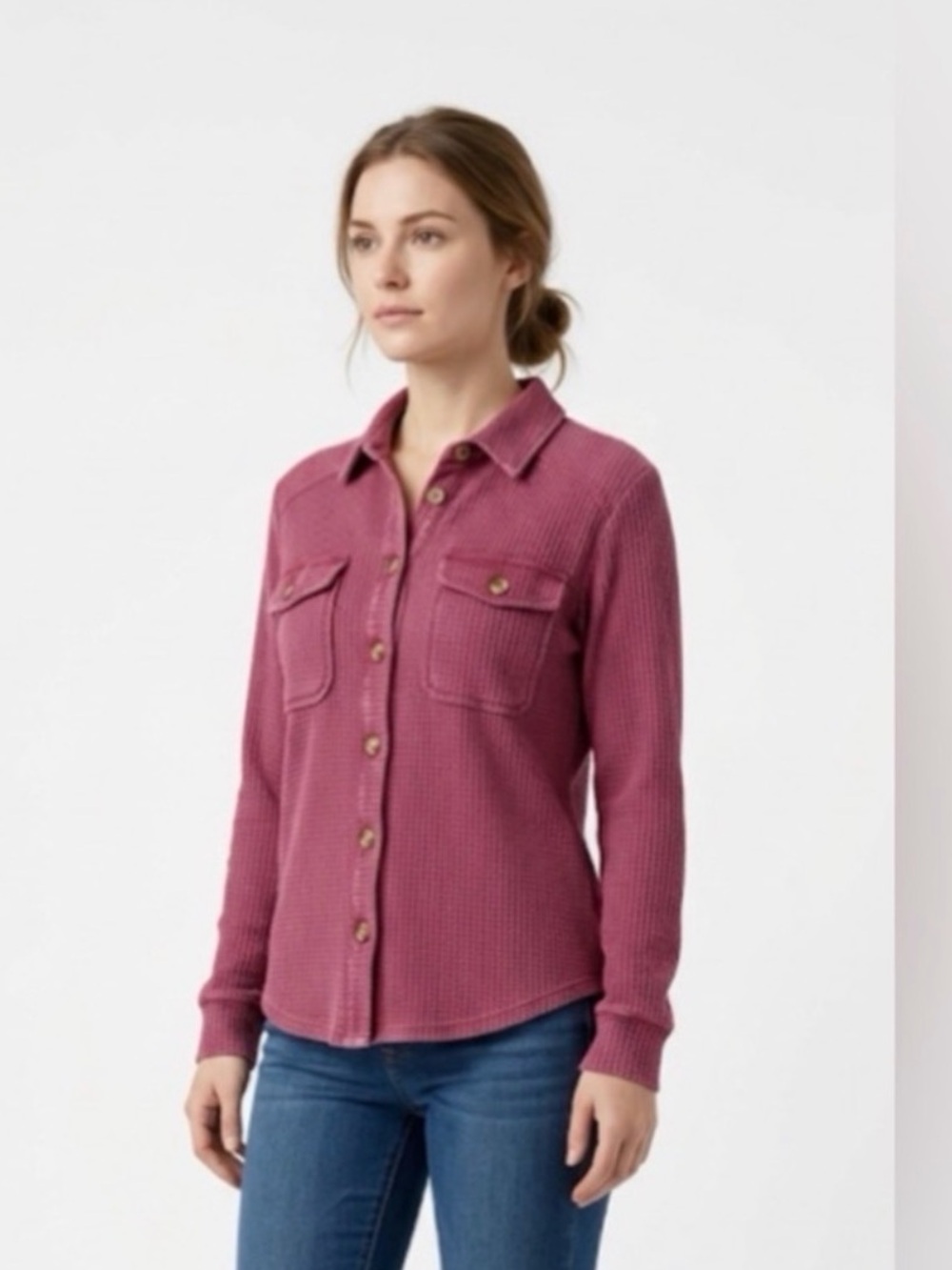 Briggs Dark Pink Waffle Knit Button-Up Shirt women’s size XSmall NWT